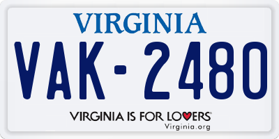 VA license plate VAK2480