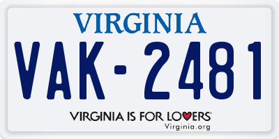 VA license plate VAK2481