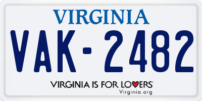 VA license plate VAK2482