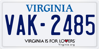 VA license plate VAK2485