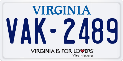 VA license plate VAK2489