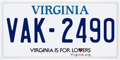 VA license plate VAK2490