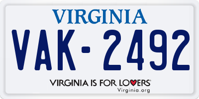 VA license plate VAK2492