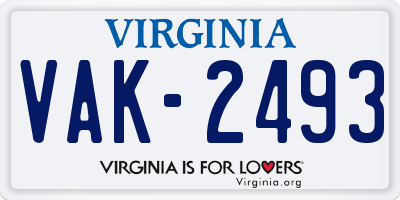 VA license plate VAK2493