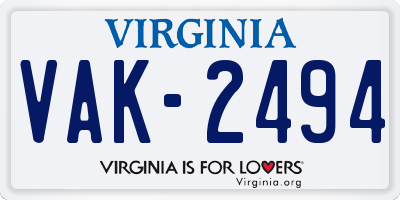 VA license plate VAK2494