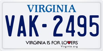VA license plate VAK2495