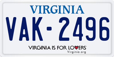 VA license plate VAK2496