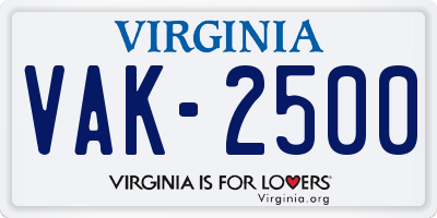 VA license plate VAK2500