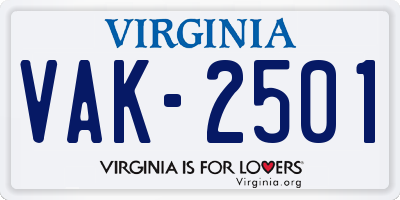 VA license plate VAK2501
