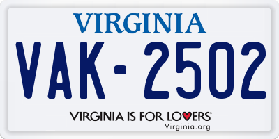 VA license plate VAK2502