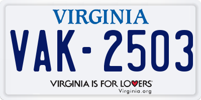 VA license plate VAK2503