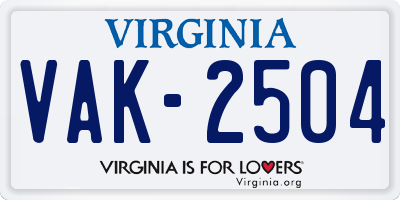 VA license plate VAK2504