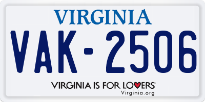 VA license plate VAK2506