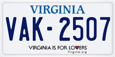 VA license plate VAK2507