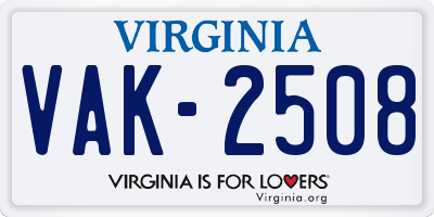 VA license plate VAK2508