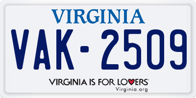 VA license plate VAK2509