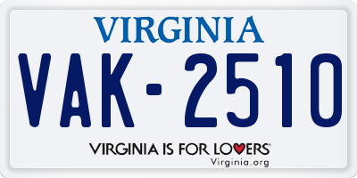 VA license plate VAK2510