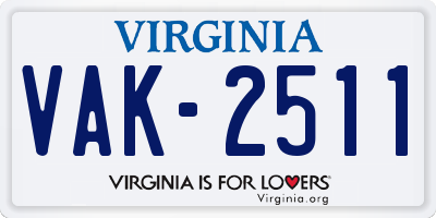 VA license plate VAK2511