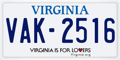 VA license plate VAK2516