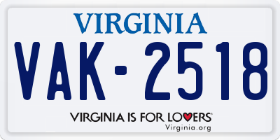 VA license plate VAK2518