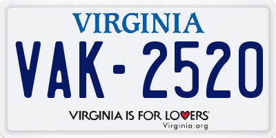 VA license plate VAK2520