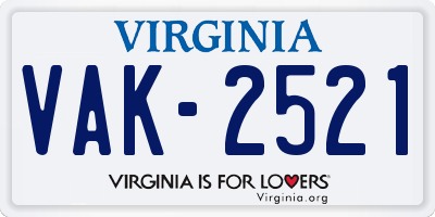 VA license plate VAK2521