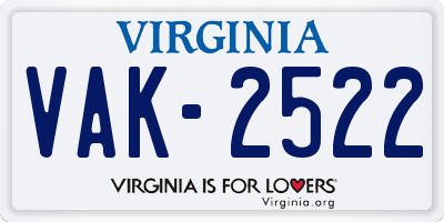 VA license plate VAK2522