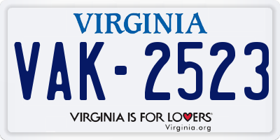 VA license plate VAK2523