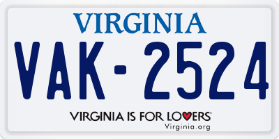 VA license plate VAK2524