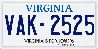 VA license plate VAK2525
