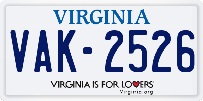 VA license plate VAK2526