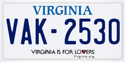 VA license plate VAK2530