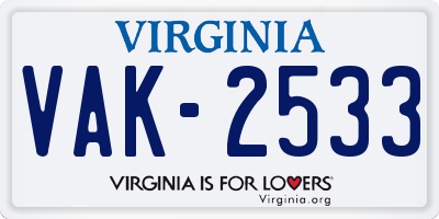 VA license plate VAK2533