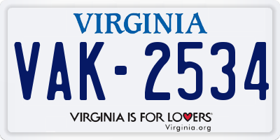 VA license plate VAK2534