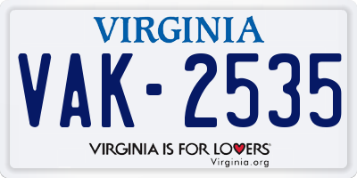 VA license plate VAK2535