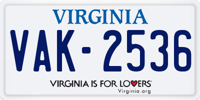 VA license plate VAK2536