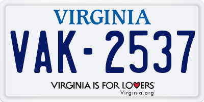 VA license plate VAK2537