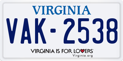 VA license plate VAK2538