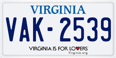 VA license plate VAK2539
