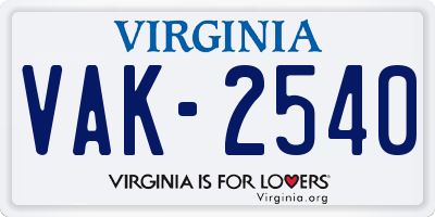 VA license plate VAK2540