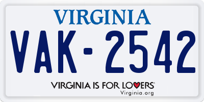 VA license plate VAK2542