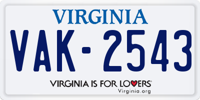 VA license plate VAK2543