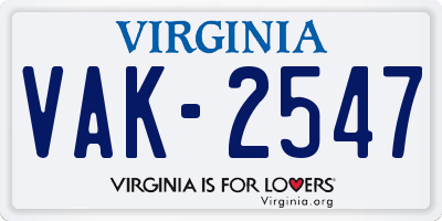 VA license plate VAK2547