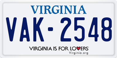VA license plate VAK2548