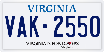 VA license plate VAK2550