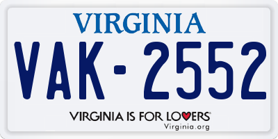 VA license plate VAK2552