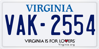 VA license plate VAK2554