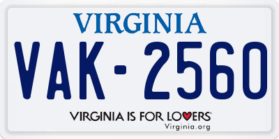 VA license plate VAK2560