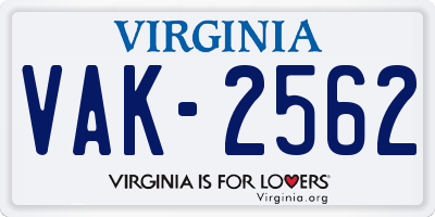 VA license plate VAK2562