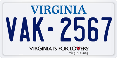 VA license plate VAK2567